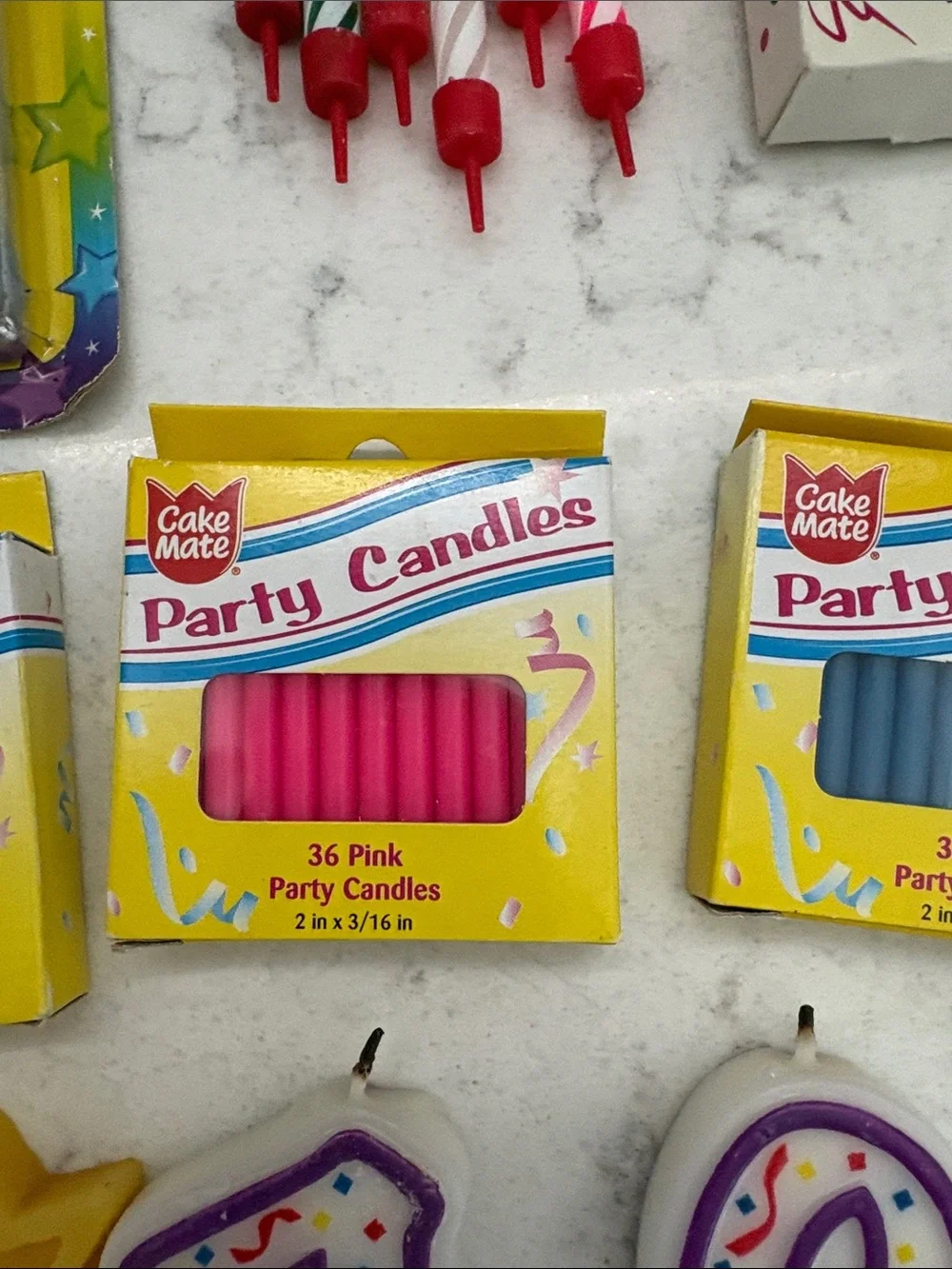 Assorted Party Birthday Candles Set in White, Pink, Blue, Silver, Yellow